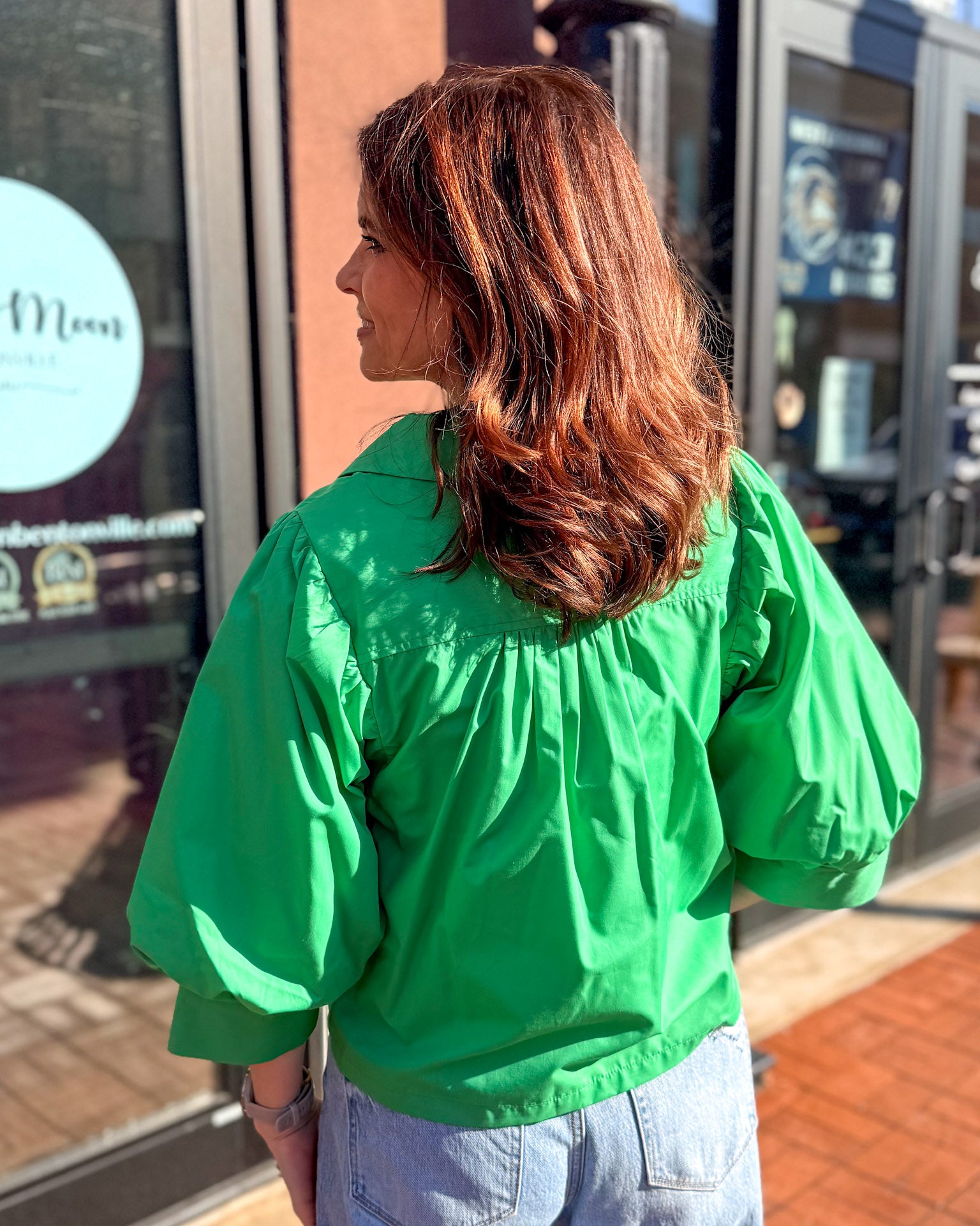 Kelly Green Polished Poplin Top