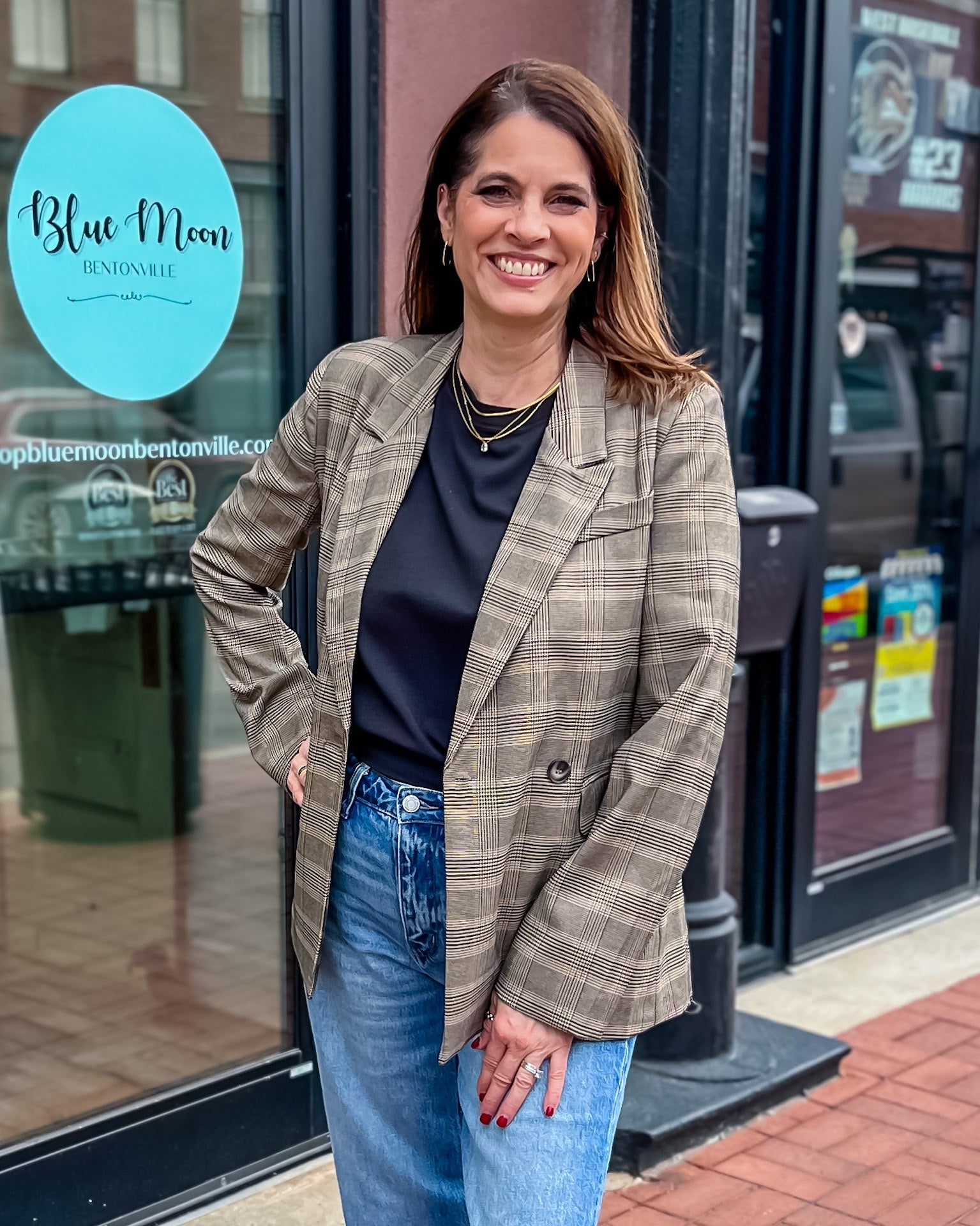 Khaki Plaid Double Breasted Blazer