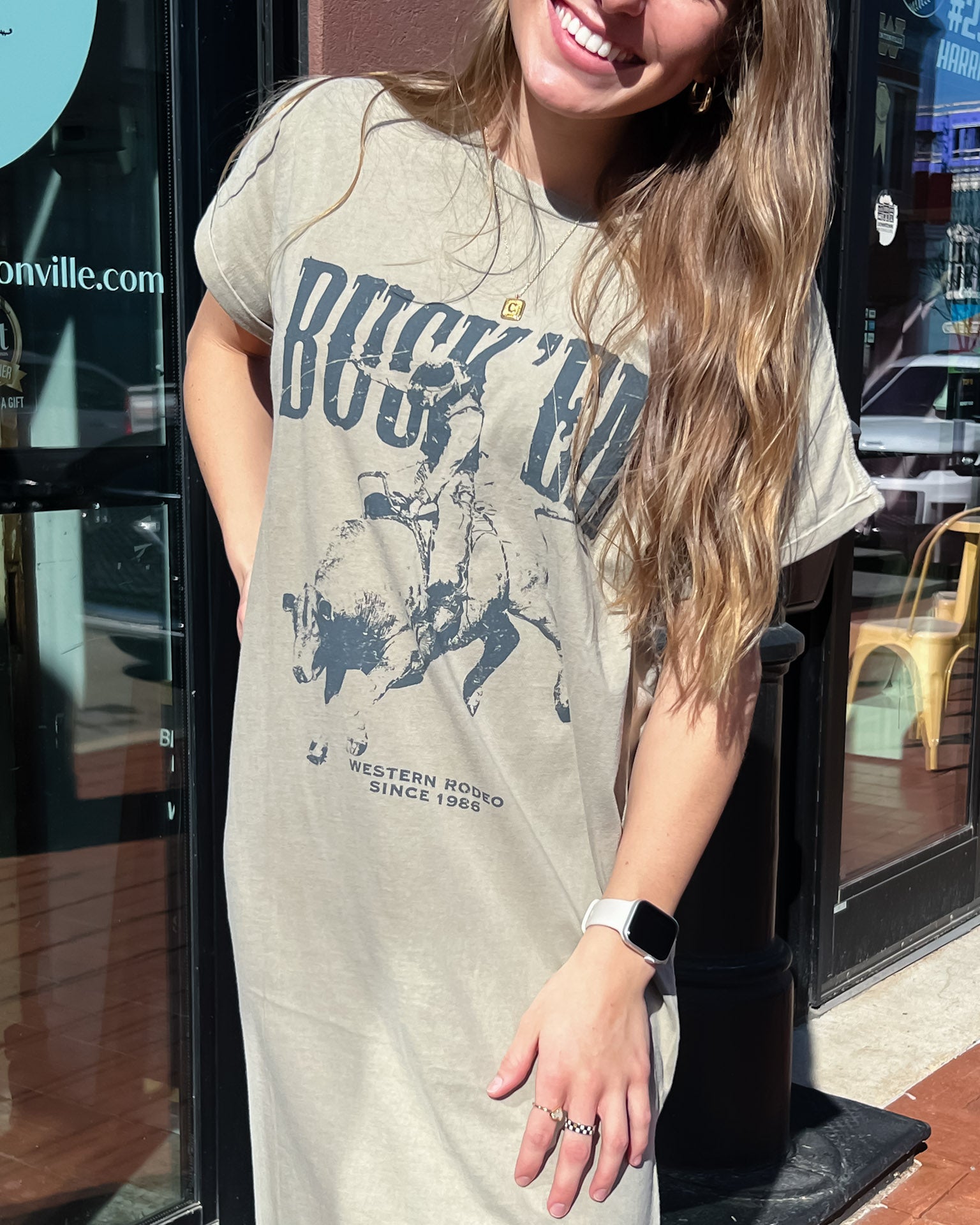 Khaki Buck 'Em Vintage Graphic T-shirt Dress