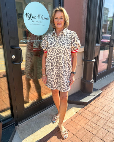 Leopard Dress w/Red Stripes