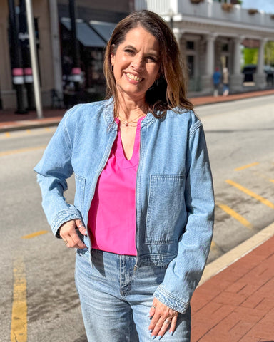 Light Blue Denim Bomber Jacket