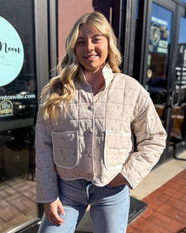 Lt. Khaki Quilted Floral Jacket