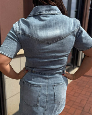 Light Wash Denim Utility Dress - Blue Moon Bentonville