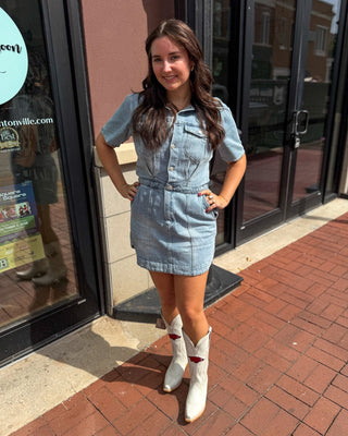 Light Wash Denim Utility Dress - Blue Moon Bentonville