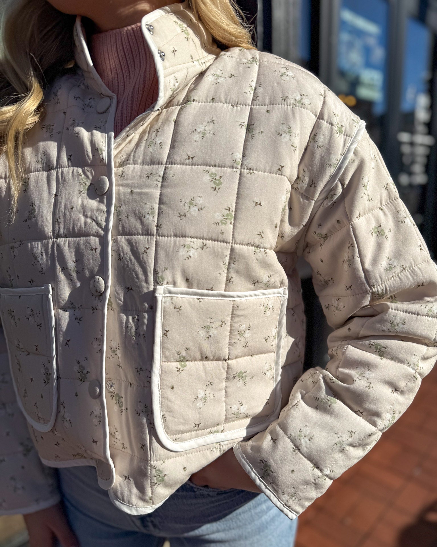 Lt. Khaki Quilted Floral Jacket