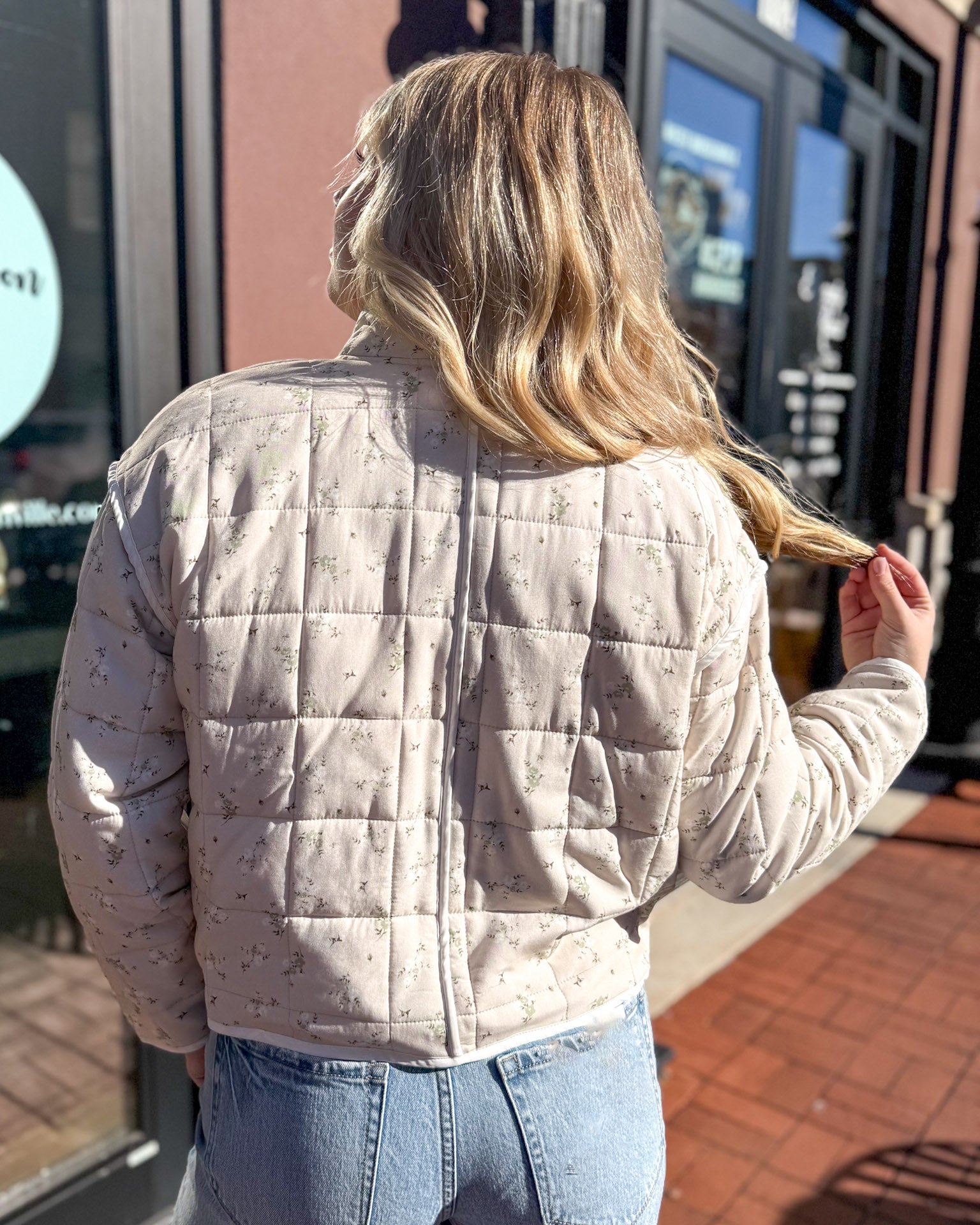 Lt. Khaki Quilted Floral Jacket