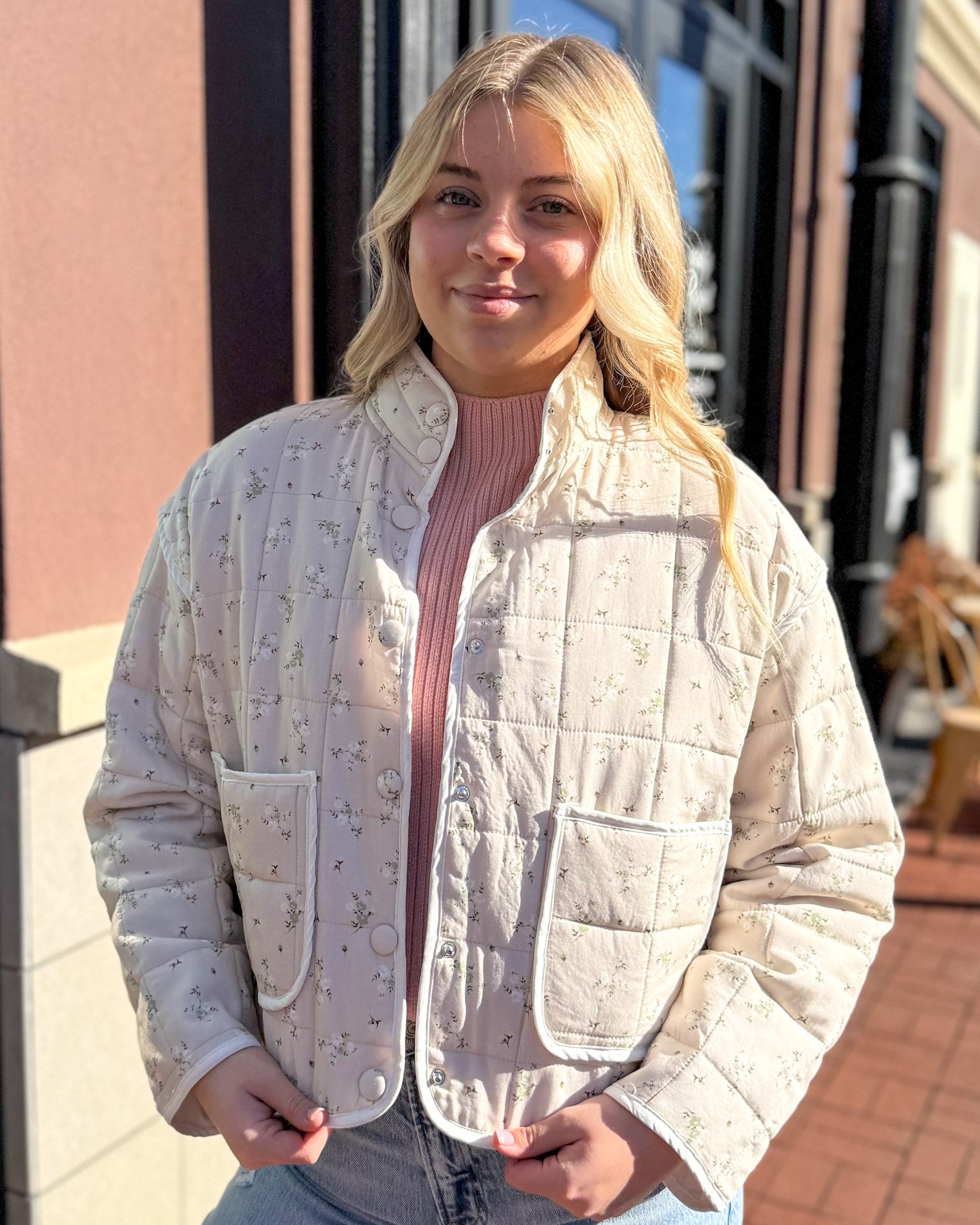 Lt. Khaki Quilted Floral Jacket