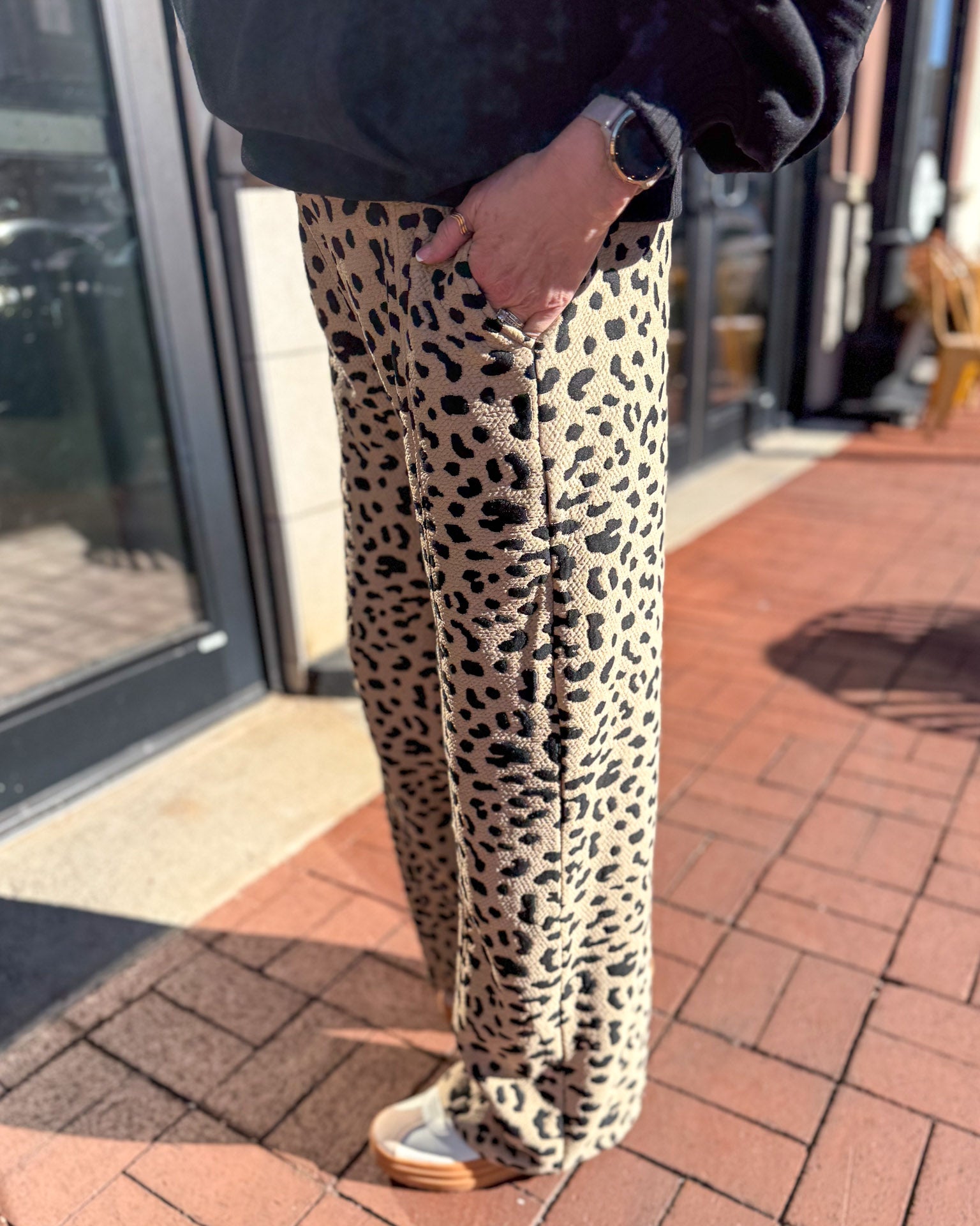 Lt. Taupe Leopard Wide Leg Pants