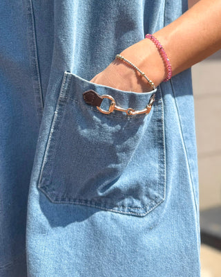 Light Wash Sleeveless Denim Shirt Dress