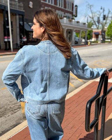 Light Blue Denim Bomber Jacket