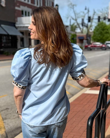 Light Blue Top w/ Leopard Accent