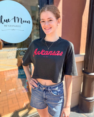 Livy Lu Arkansas Razorbacks Script Cropped Tee - Shopbluemoonbentonville