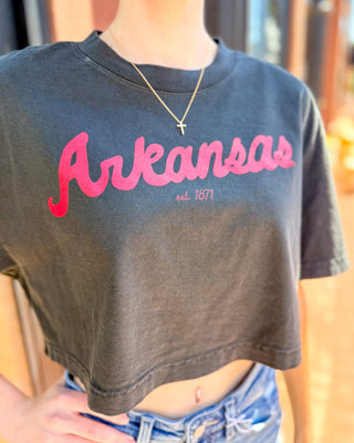 Livy Lu Arkansas Razorbacks Script Cropped Tee - Shopbluemoonbentonville