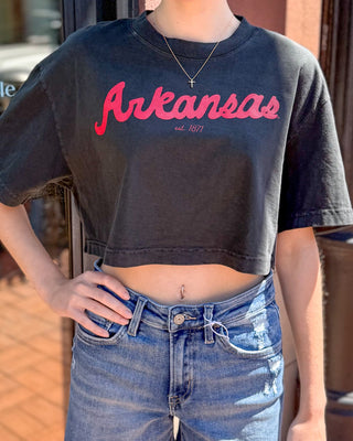 Livy Lu Arkansas Razorbacks Script Cropped Tee - Shopbluemoonbentonville