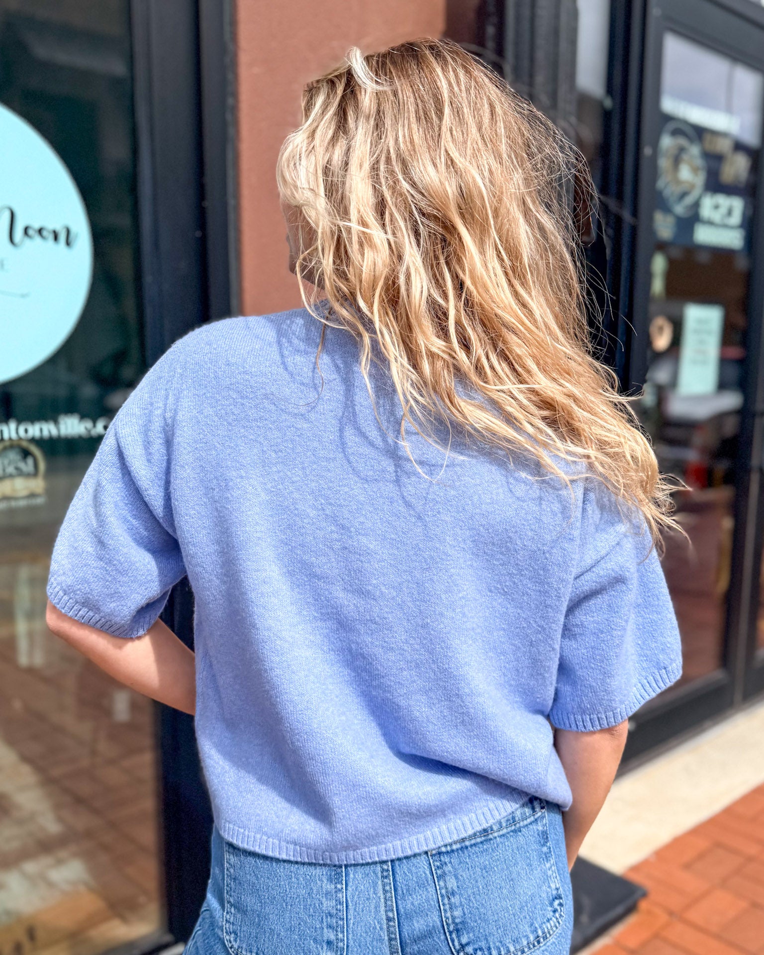 Light Blue Short Sleeve Crewneck Sweater