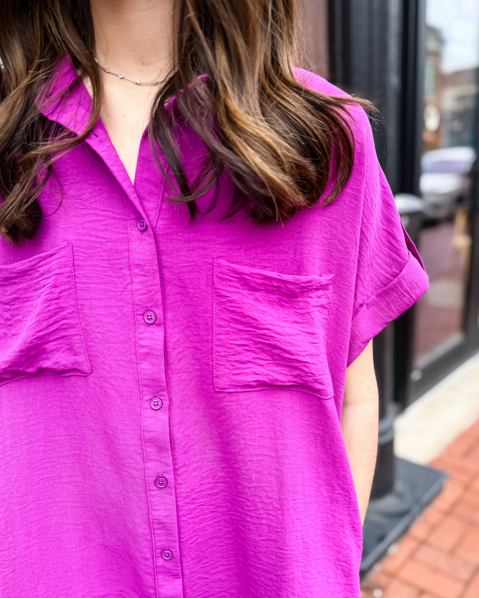 Magenta Woven Shirt Dress