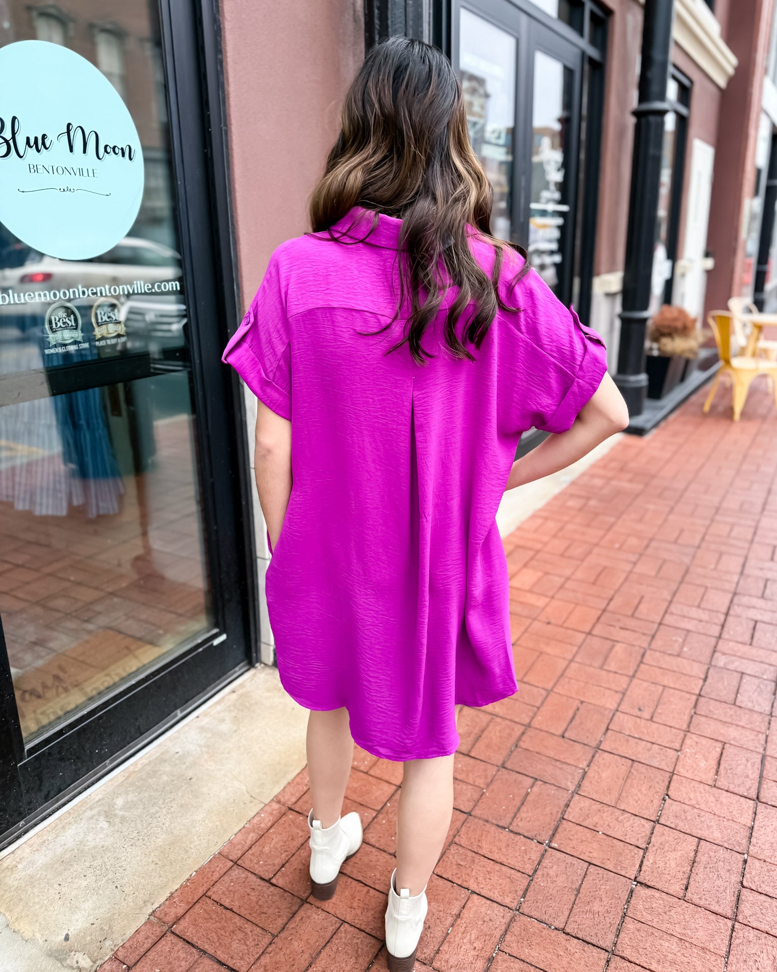 Magenta Woven Shirt Dress