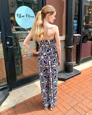 Midnight Botanical Ruffled Strapless Jumpsuit - Shopbluemoonbentonville