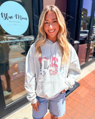 Miou Muse Patchwork USA Hoodie - Shopbluemoonbentonville
