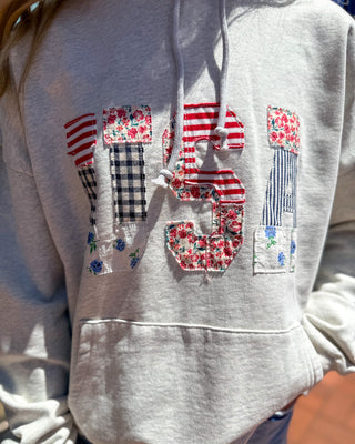 Miou Muse Patchwork USA Hoodie - Shopbluemoonbentonville