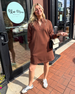 Mocha Long Sleeve Polo Dress - Shopbluemoonbentonville