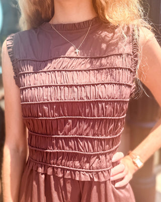 Mocha Smocked Sleeveless Dress - Blue Moon Bentonville