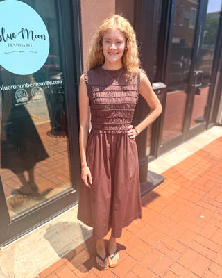 Mocha Smocked Sleeveless Dress - Blue Moon Bentonville