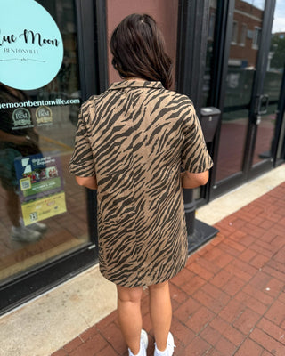Mocha Zebra Print Utility Mini Dress - Blue Moon Bentonville