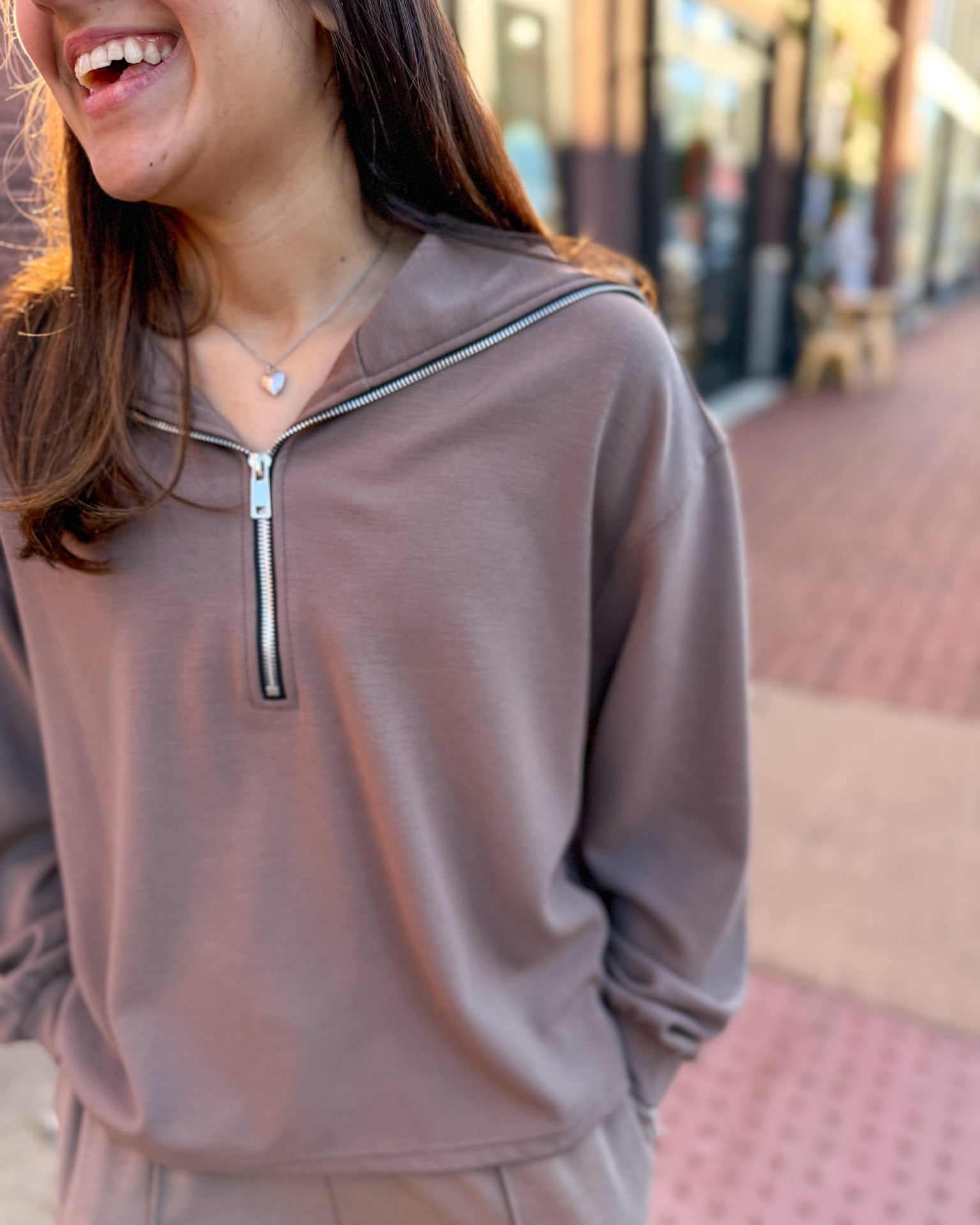 Mocha Knit Top w/Sailor Collar