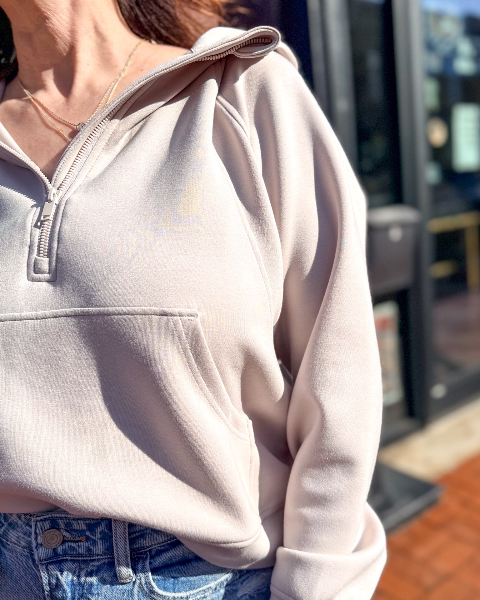 Mocha Cream Modal Half-Zip Hoodie