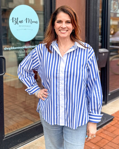 Modern Blue Stripe Collared Shirt