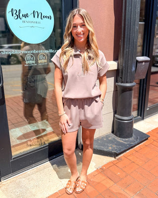 Mono B Silken Taupe Laguna Half - Zip & Shorts Modal Set - Elevated Everyday Lounge Set - Shopbluemoonbentonville