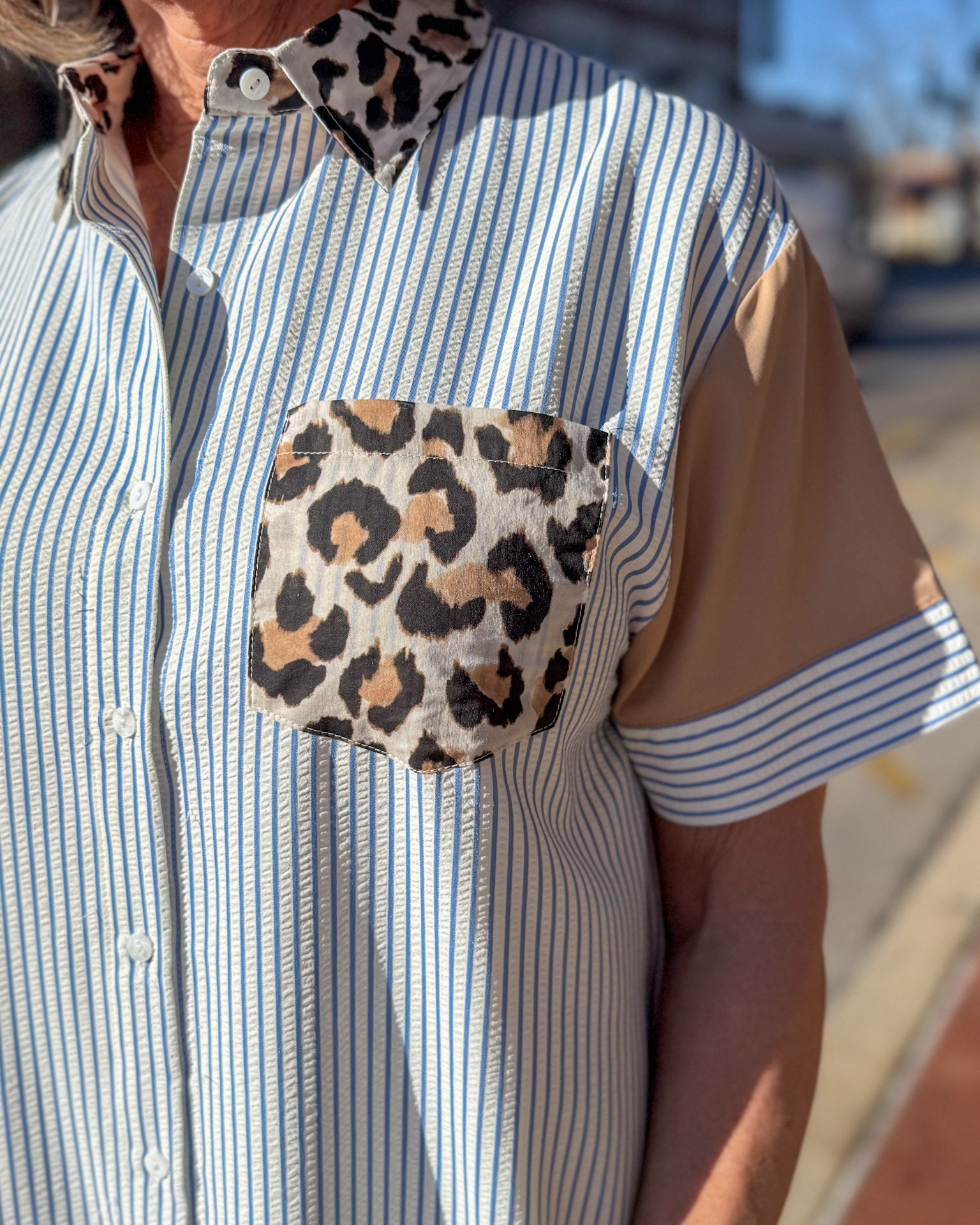 Multi Print Shirt Dress w/ Leopard 