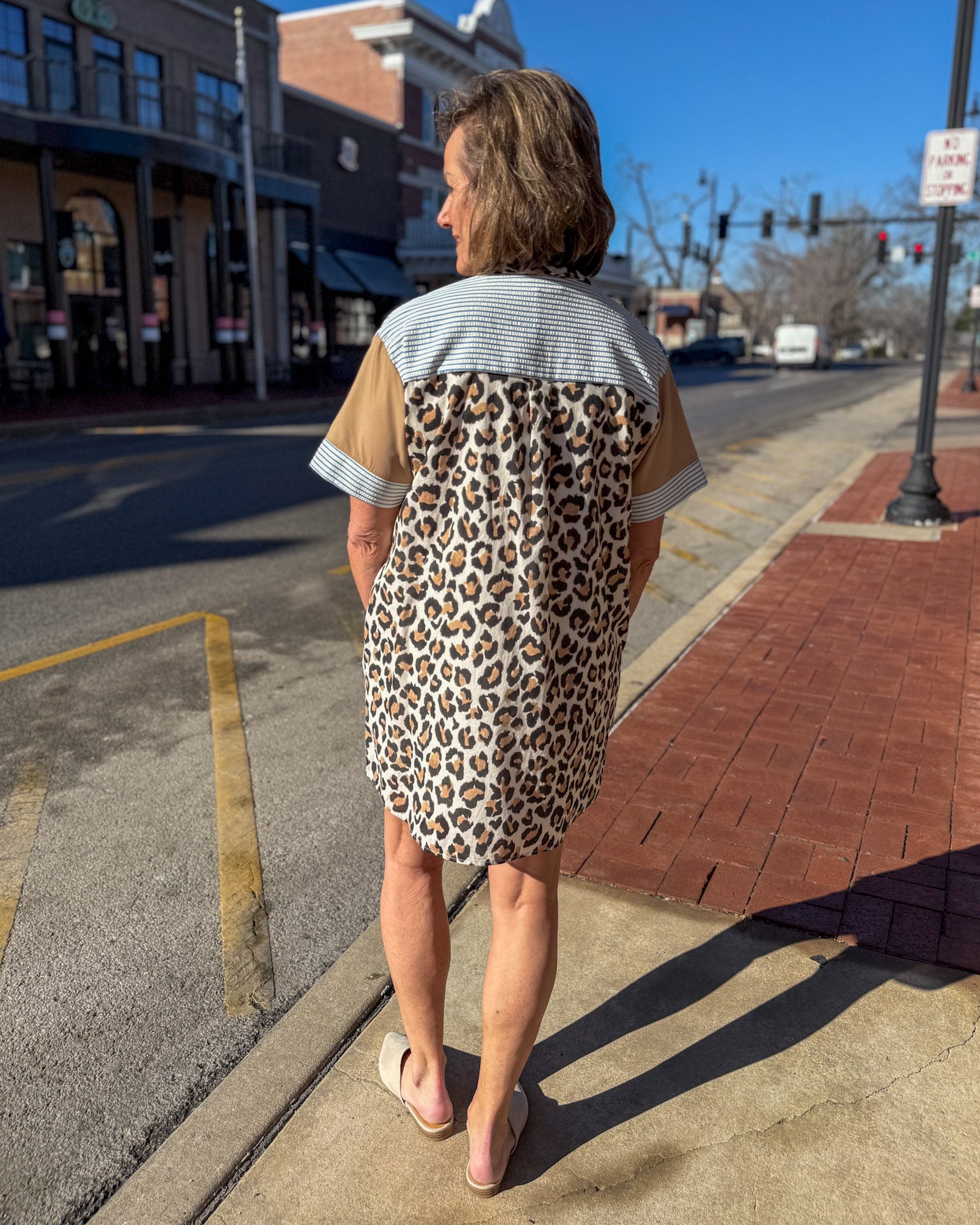 Multi Print Shirt Dress w/ Leopard 