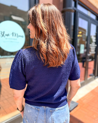Navy Crewneck Sweater w/Horsebit Detail - Shopbluemoonbentonville