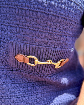 Navy Crewneck Sweater w/Horsebit Detail - Shopbluemoonbentonville