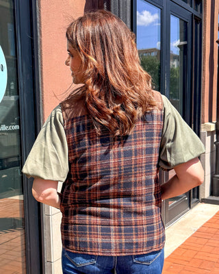 Navy Plaid Puffer Vest w/Corduroy Collar - Blue Moon Bentonville