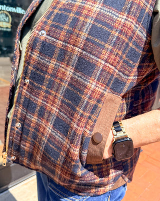 Navy Plaid Puffer Vest w/Corduroy Collar - Blue Moon Bentonville