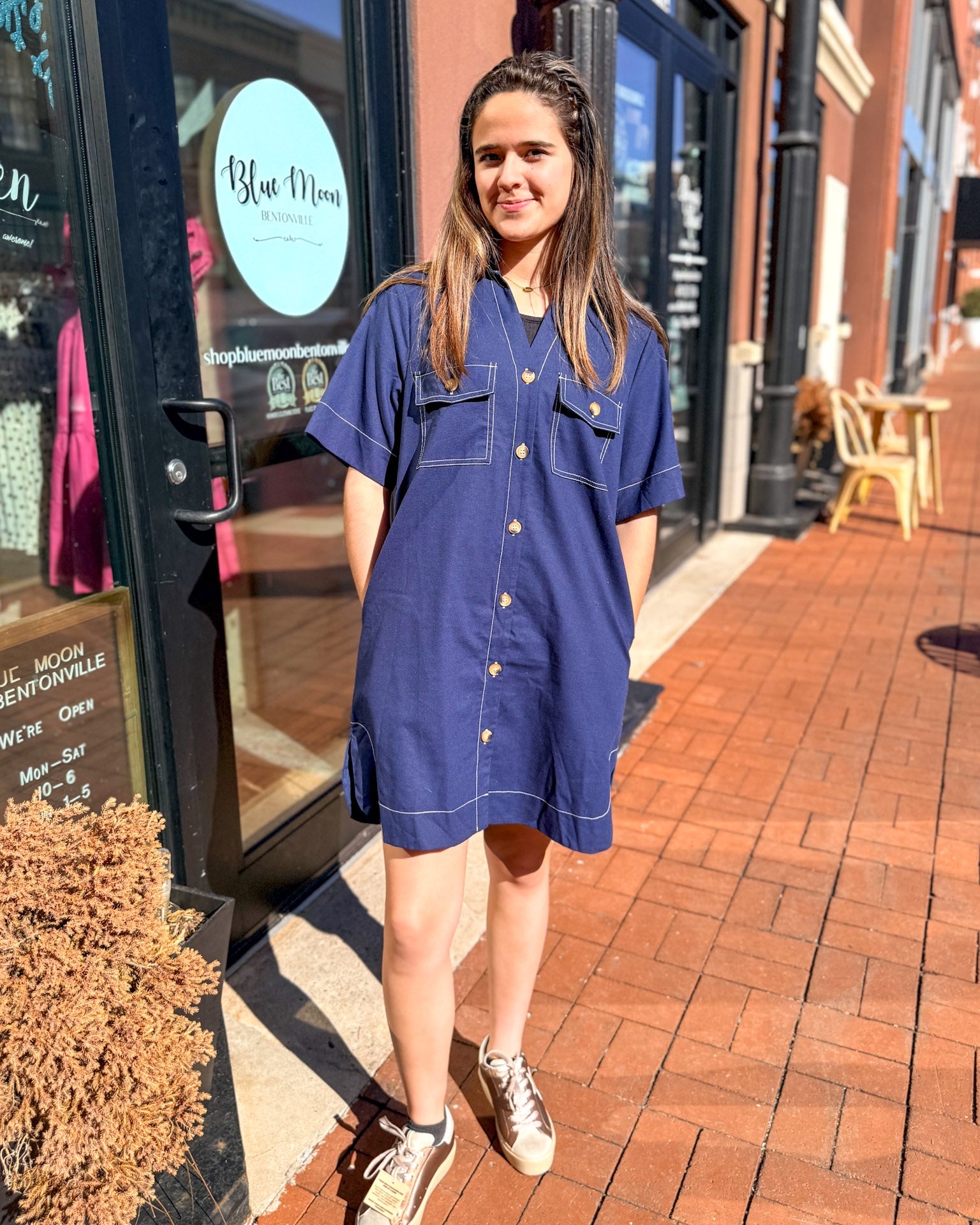 Navy Shirt Dress w/Contrast Stitching