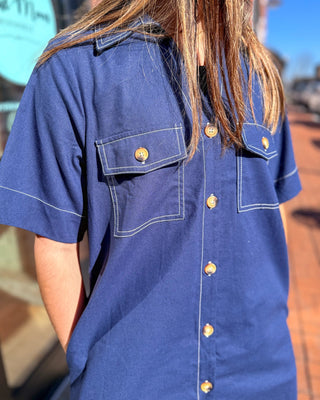 Navy Shirt Dress w/Contrast Stitching - Shopbluemoonbentonville