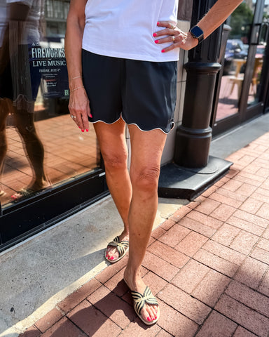 Navy Shorts w/Scallop Hem