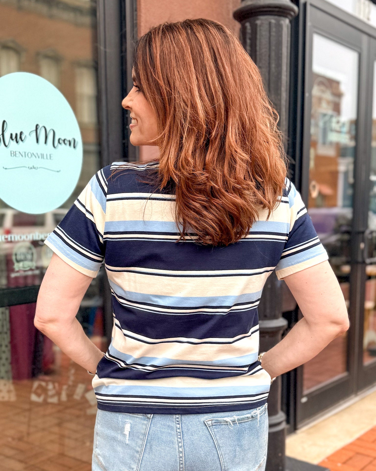 Navy/Baby Blue Striped Knit Top