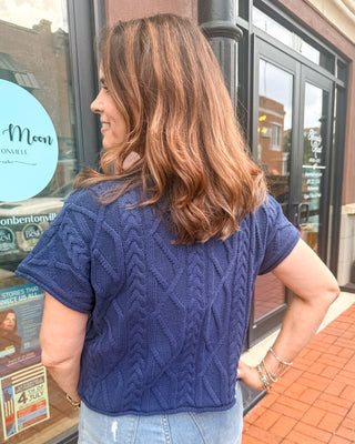 Navy Cable-Knit Sweater