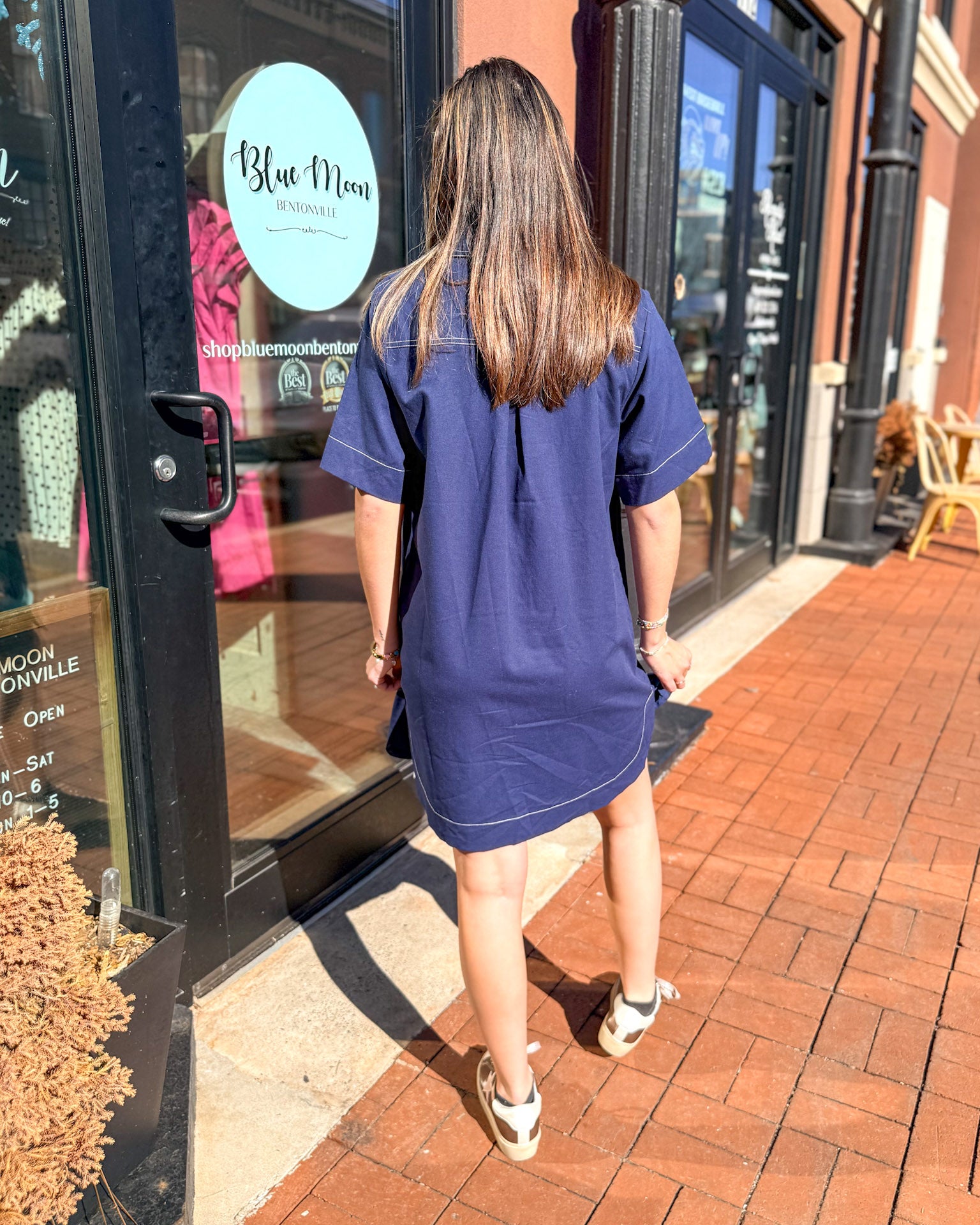 Navy Shirt Dress w/Contrast Stitching