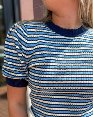 Navy/Blue Contrast Scalloped Striped Knit Top - Blue Moon Bentonville