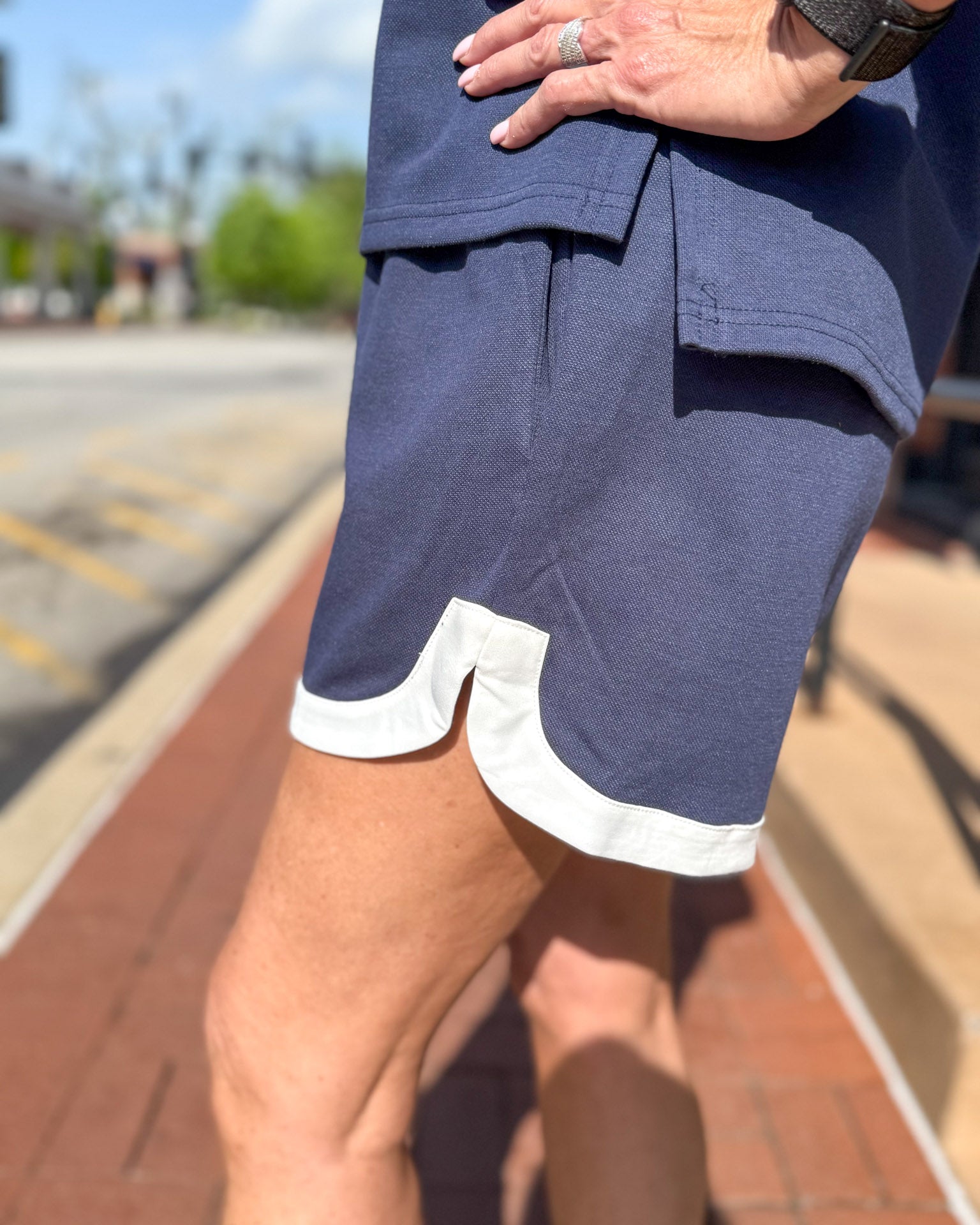 Navy Contrast Pique Shorts
