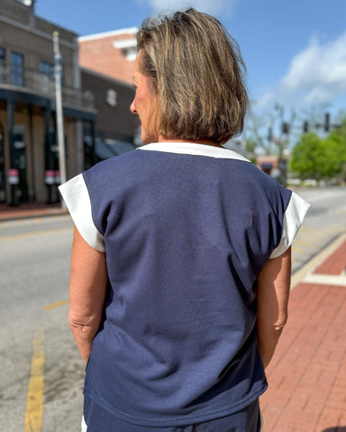 Navy Contrast Pique Top 