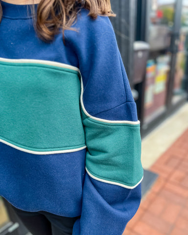 Navy and Green Colorblock Stripe Sweatshirt