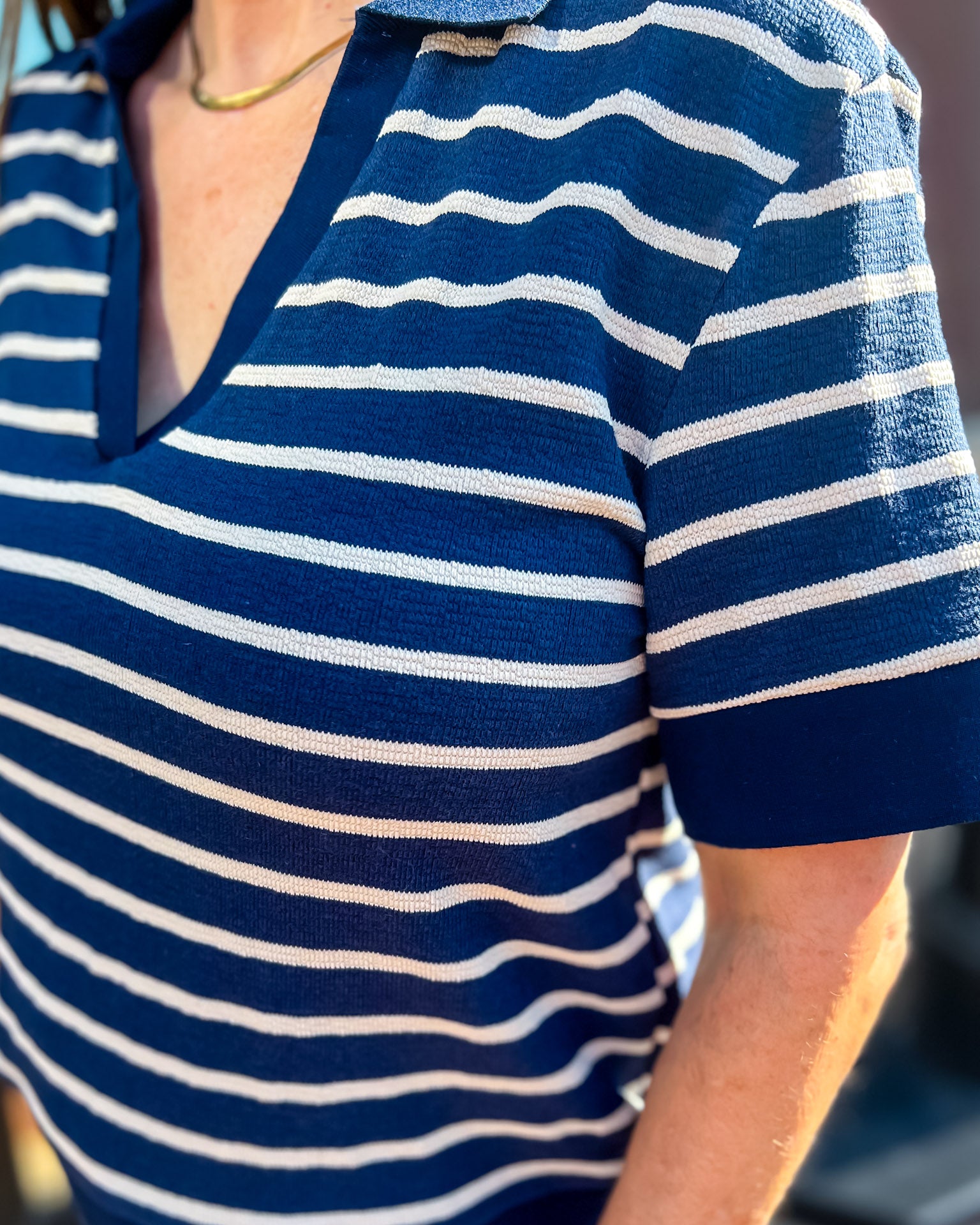 Navy Striped Collard Sweater