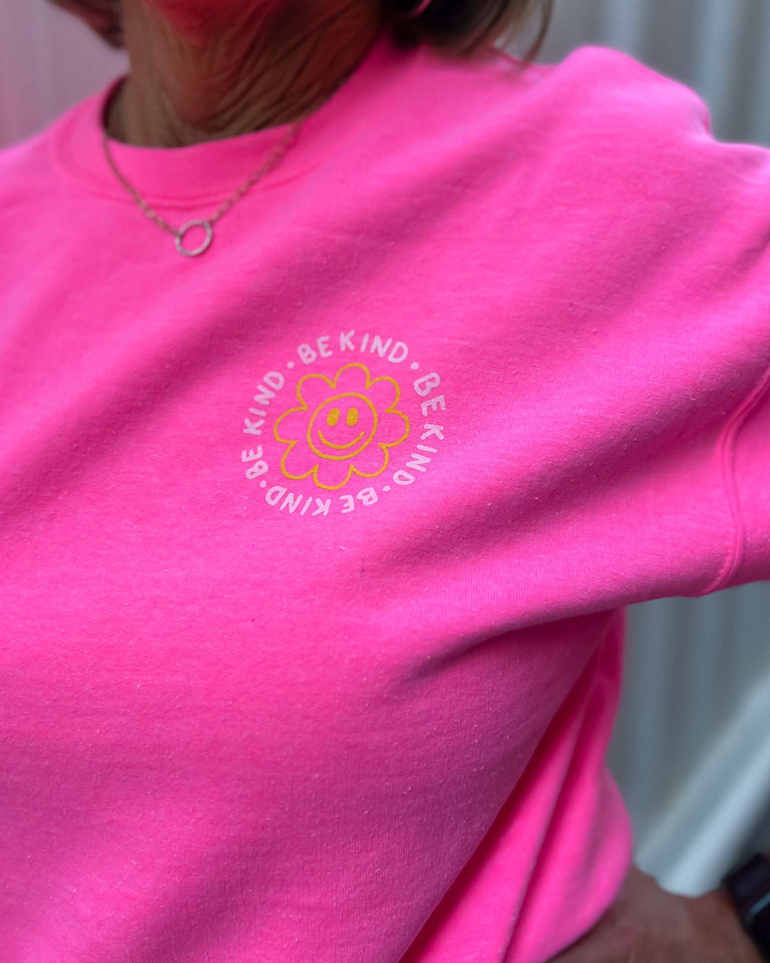 Neon Pink Be Kind Sweatshirt